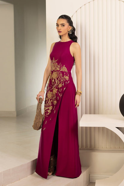 Erum Khan | Elan Formals |Mulberry Gold - Formal Dress - available at Maria Faisal in UK and USA.