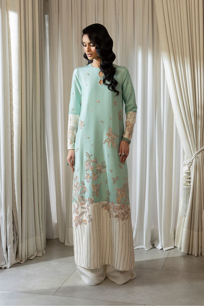 Erum Khan | Elan Formals | Mint Bloom - Formal Dress - available at Maria Faisal in UK and USA.