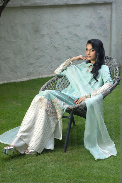Erum Khan | Elan Formals | Mint Bloom - Formal Dress - available at Maria Faisal in UK and USA.