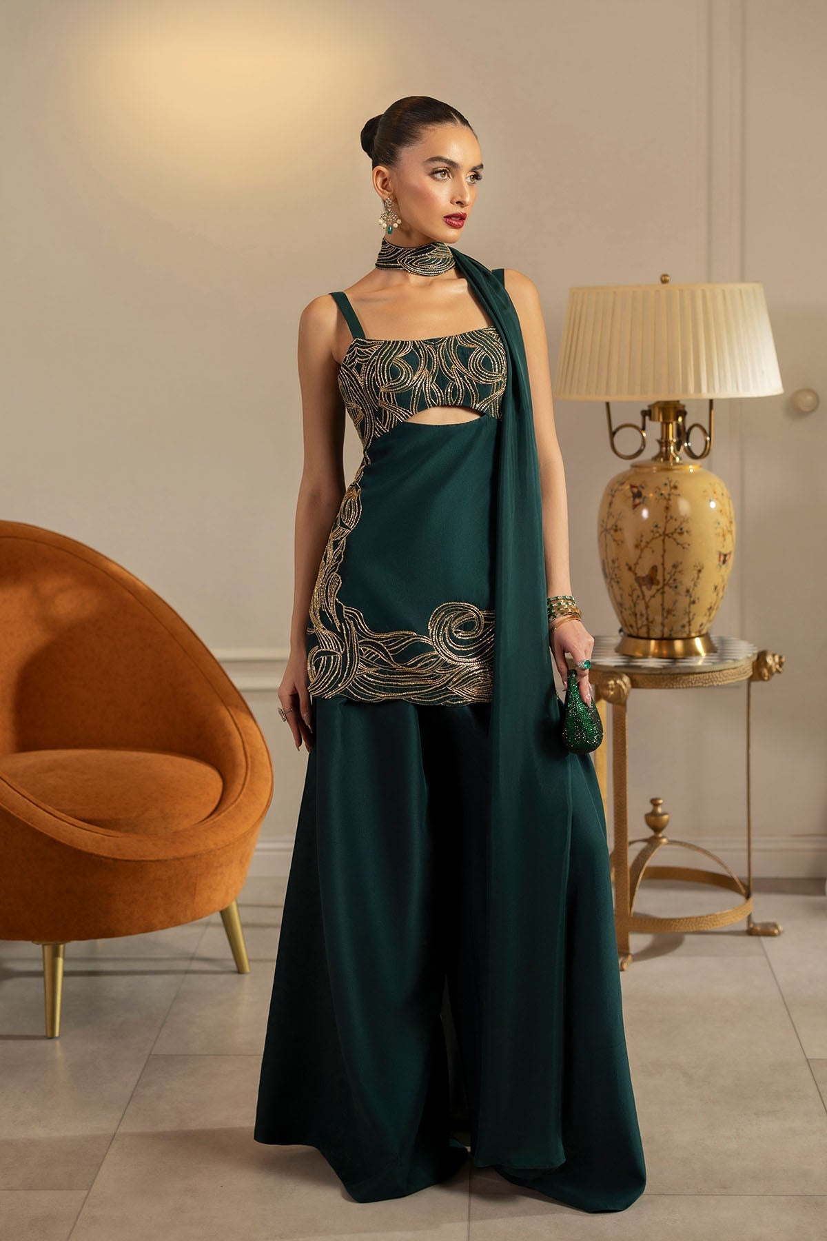Erum Khan | Elan Formals | Emerald Noir - Formal Dress - available at Maria Faisal in UK and USA.