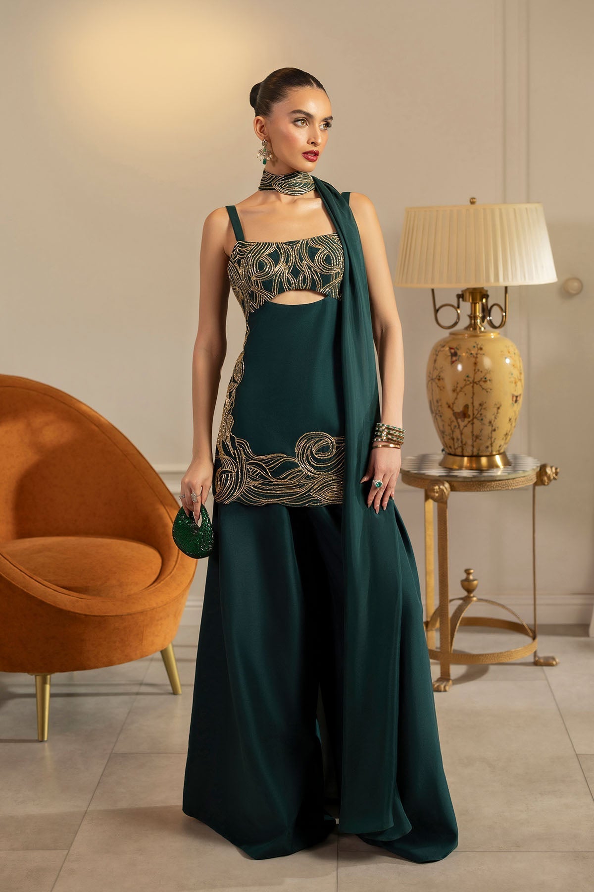 Erum Khan | Elan Formals | Emerald Noir - Formal Dress - available at Maria Faisal in UK and USA.