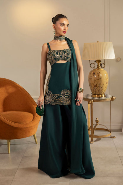 Erum Khan | Elan Formals | Emerald Noir - Formal Dress - available at Maria Faisal in UK and USA.