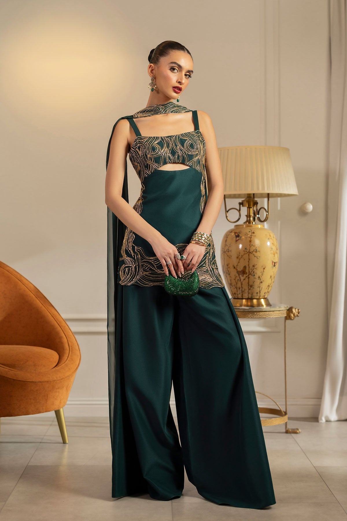 Erum Khan | Elan Formals | Emerald Noir - Formal Dress - available at Maria Faisal in UK and USA.