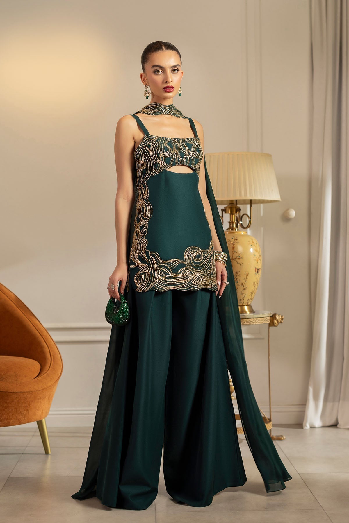 Erum Khan | Elan Formals | Emerald Noir - Formal Dress - available at Maria Faisal in UK and USA.