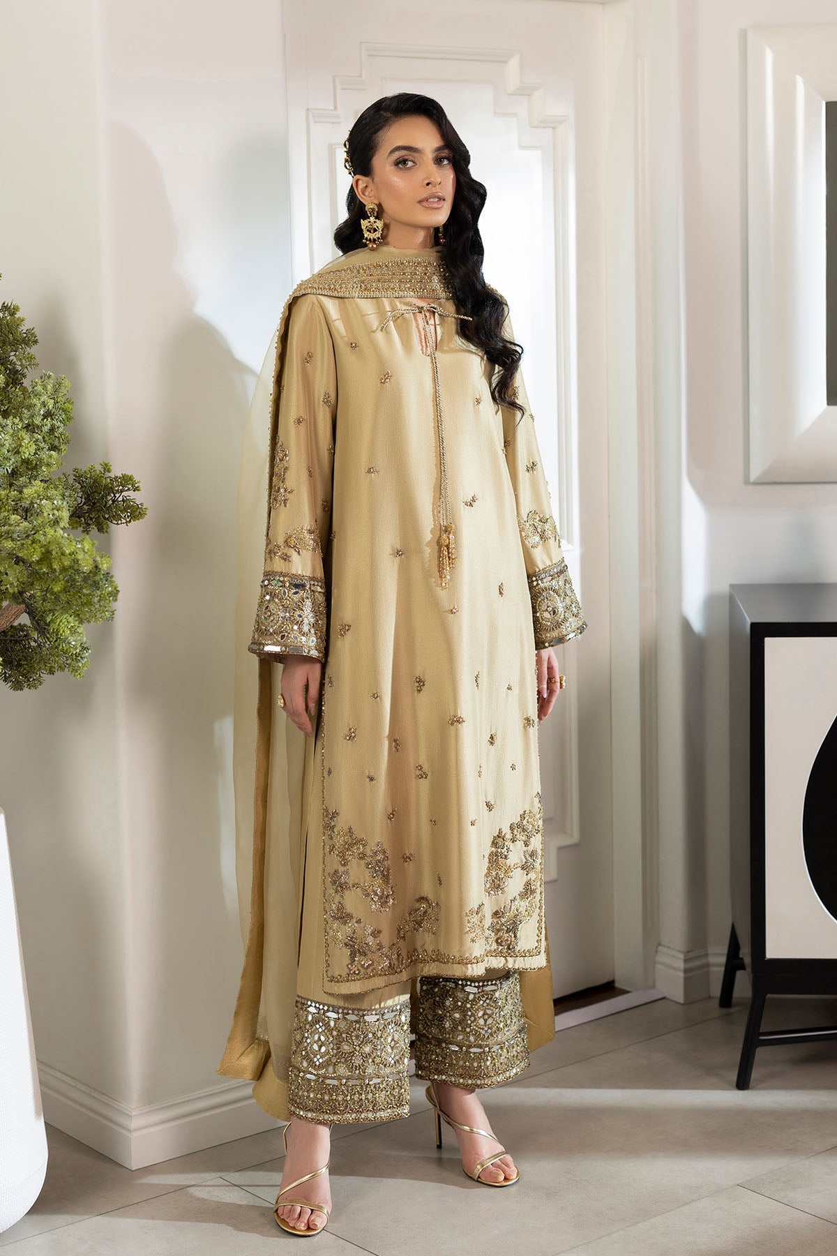 Erum Khan | Elan Formals | Desert Gold - Formal Dress - available at Maria Faisal in UK and USA.