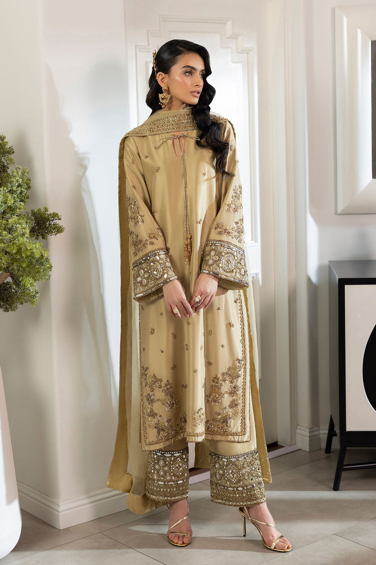 Erum Khan | Elan Formals | Desert Gold - Formal Dress - available at Maria Faisal in UK and USA.