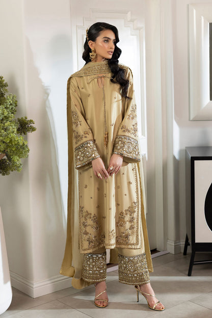 Erum Khan | Elan Formals | Desert Gold - Formal Dress - available at Maria Faisal in UK and USA.