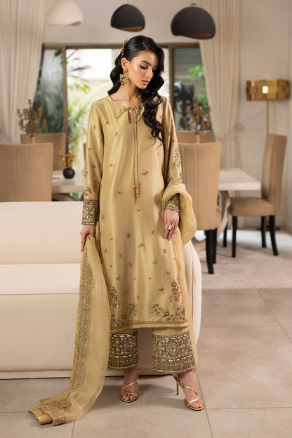 Erum Khan | Elan Formals | Desert Gold - Formal Dress - available at Maria Faisal in UK and USA.