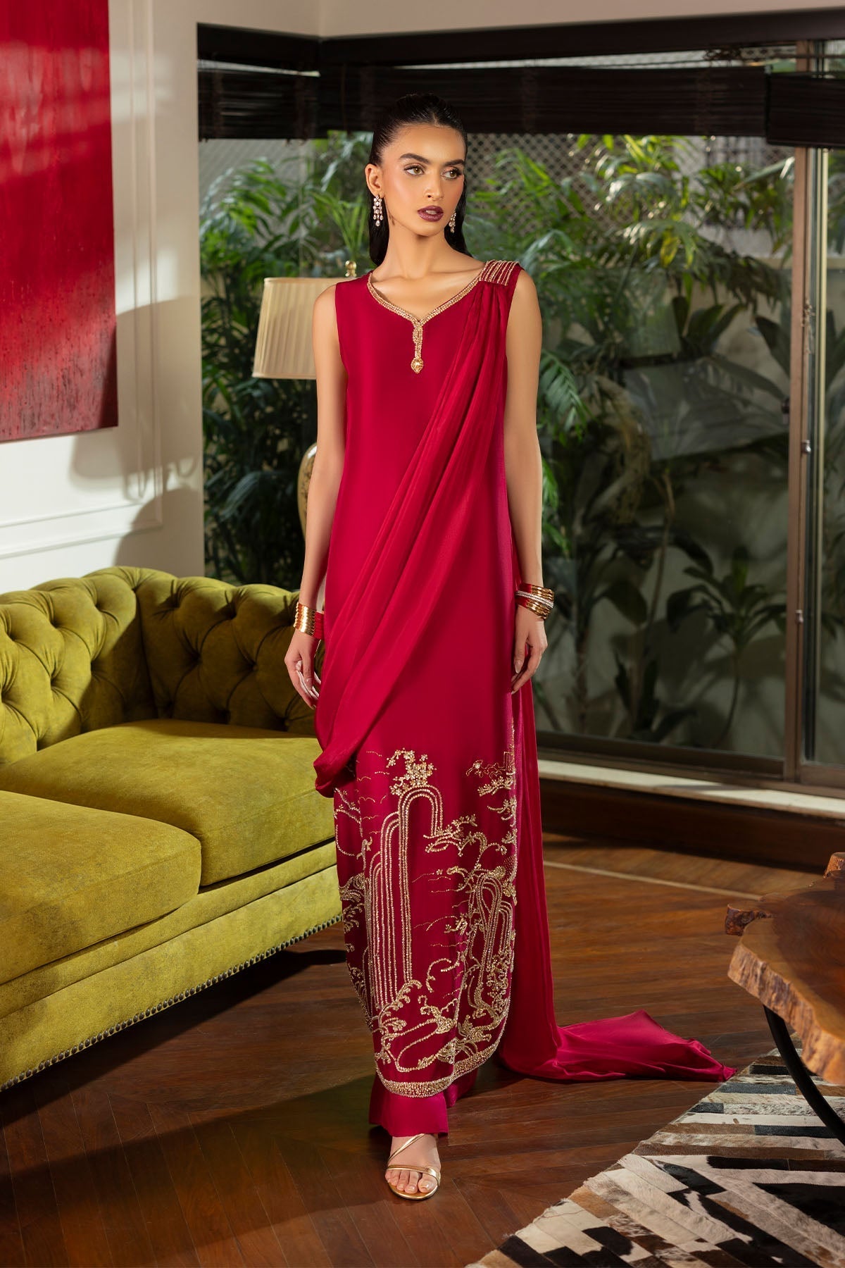 Erum Khan | Elan Formals |Crimson Reverie - Formal Dress - available at Maria Faisal in UK and USA.