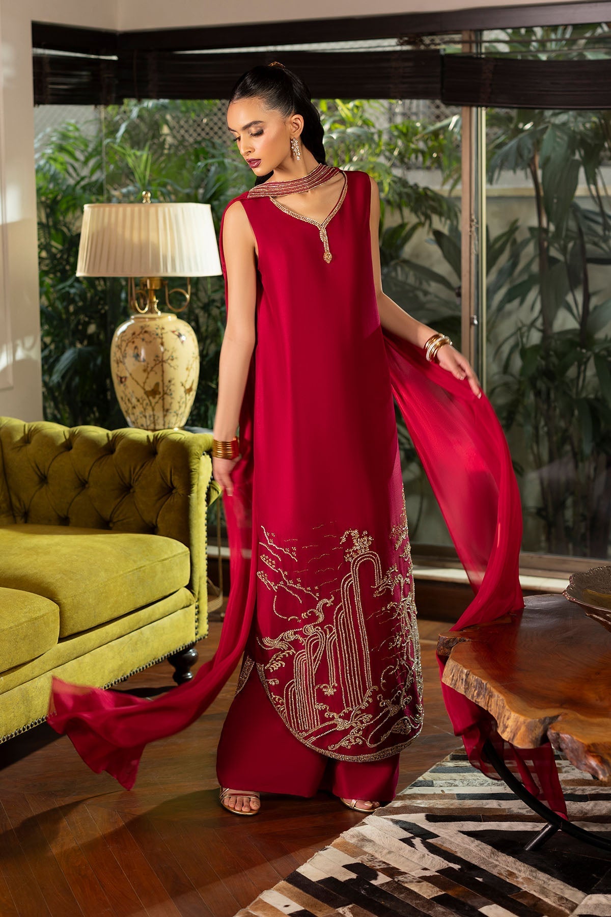 Erum Khan | Elan Formals |Crimson Reverie - Formal Dress - available at Maria Faisal in UK and USA.