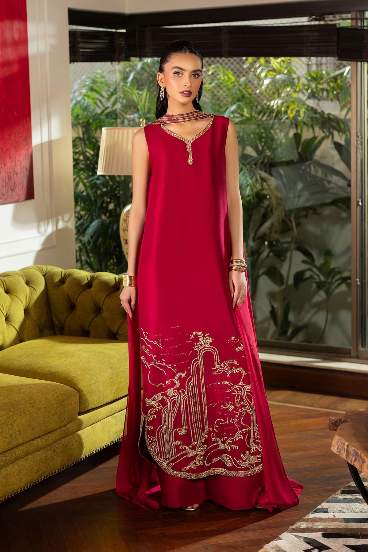 Erum Khan | Elan Formals |Crimson Reverie - Formal Dress - available at Maria Faisal in UK and USA.