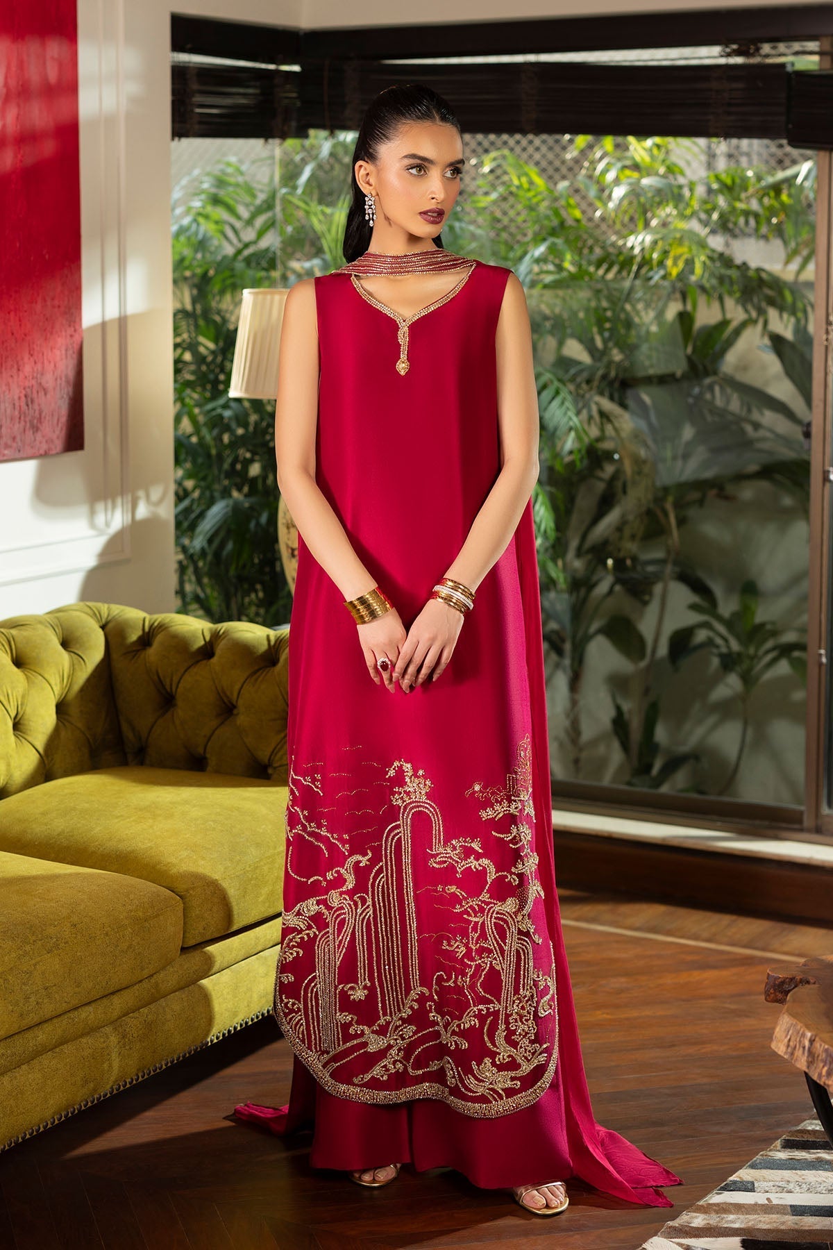 Erum Khan | Elan Formals |Crimson Reverie - Formal Dress - available at Maria Faisal in UK and USA.