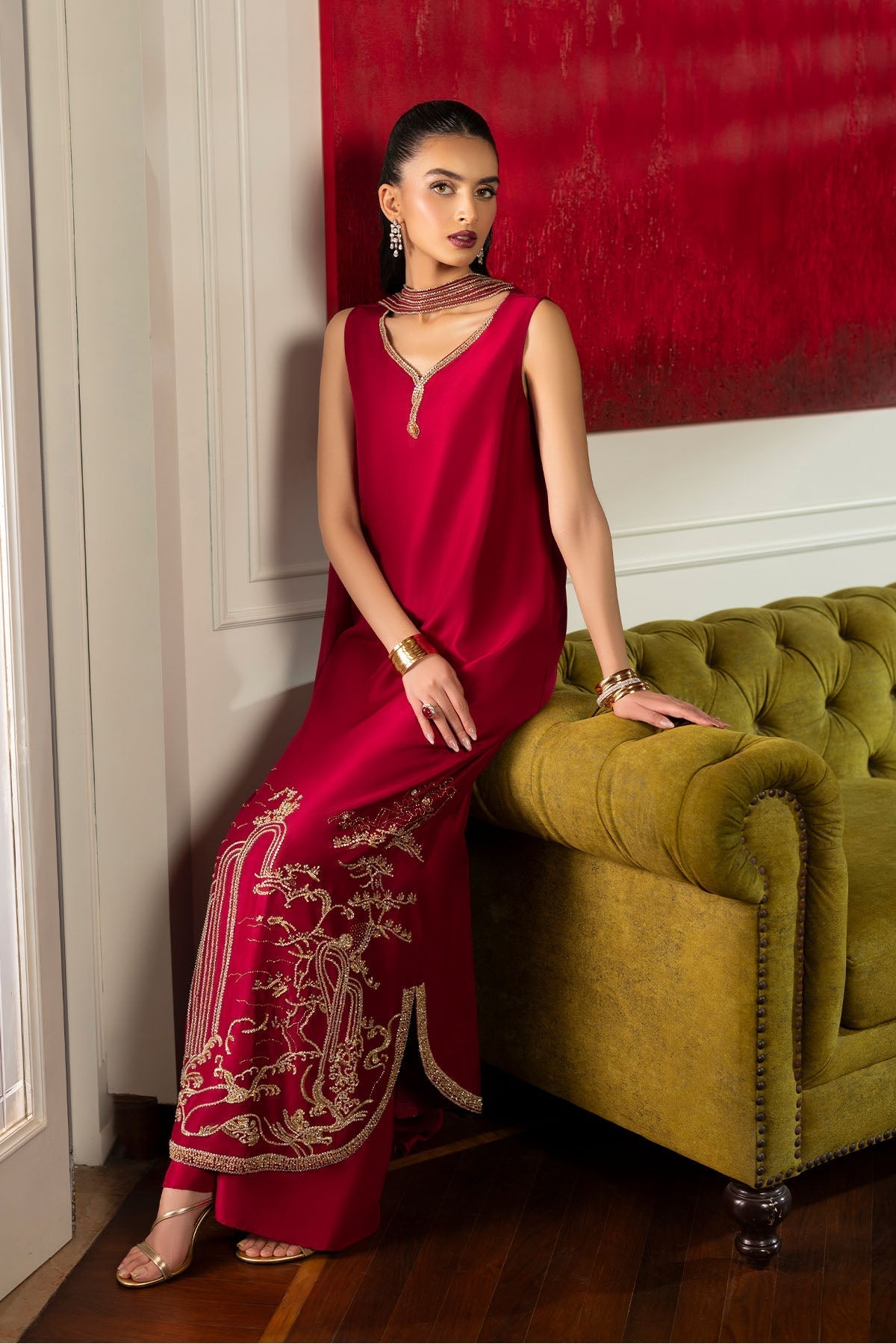 Erum Khan | Elan Formals |Crimson Reverie - Formal Dress - available at Maria Faisal in UK and USA.