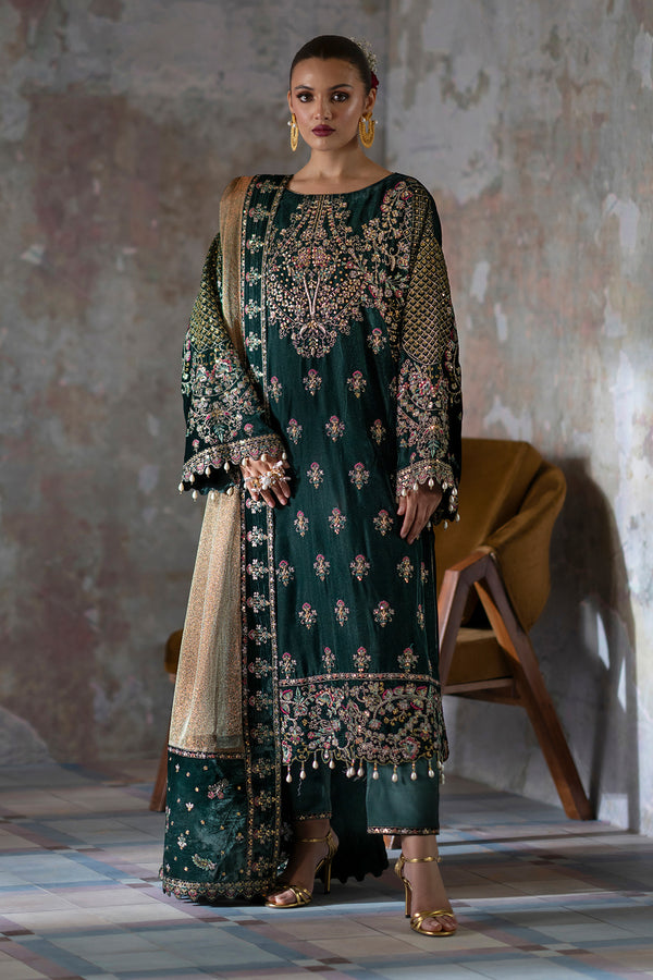 Emaan Adeel | Saanjh Velvet Collection 24 | Nisha - Designer Dress with Intricate embroidery and embellishments. Shop elegent wedding dress at Maria Faisal.
