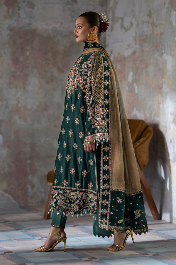 Emaan Adeel | Saanjh Velvet Collection 24 | Nisha - Designer Dress with Intricate embroidery and embellishments. Shop elegent wedding dress at Maria Faisal.