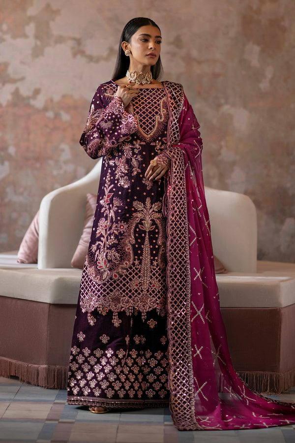 Emaan Adeel | Saanjh Velvet Collection 24 |  Anika - Designer Dress with Intricate embroidery and embellishments. Shop elegent wedding dress at Maria Faisal.