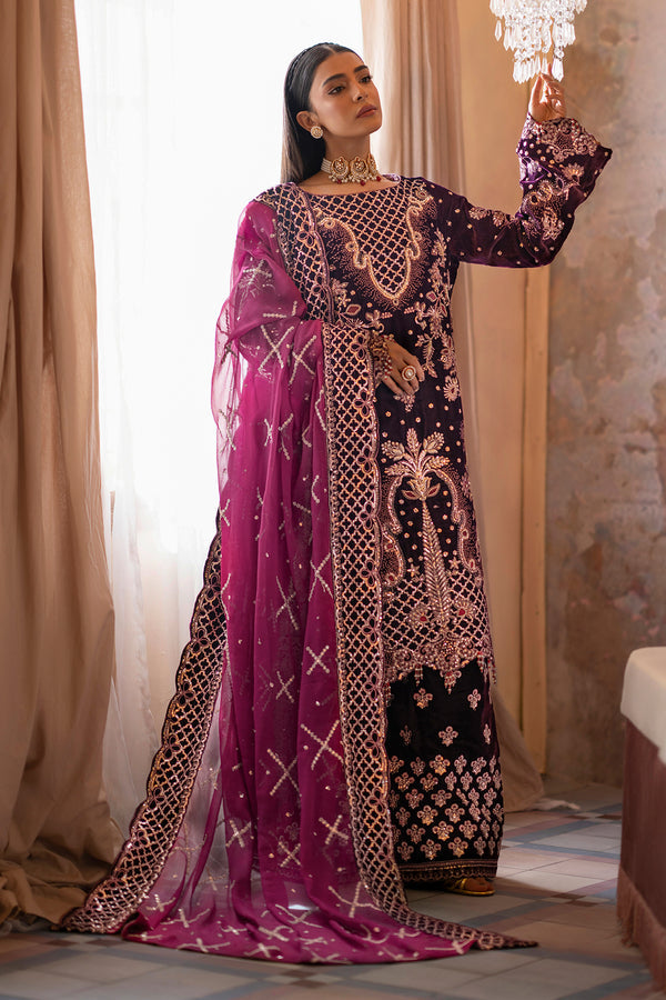 Emaan Adeel | Saanjh Velvet Collection 24 |  Anika - Designer Dress with Intricate embroidery and embellishments. Shop elegent wedding dress at Maria Faisal.