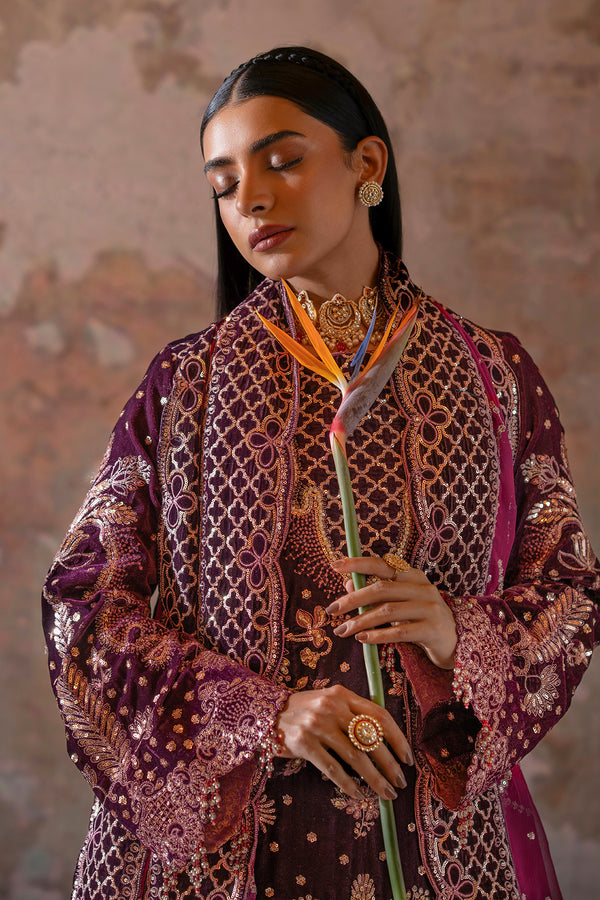 Emaan Adeel | Saanjh Velvet Collection 24 |  Anika - Designer Dress with Intricate embroidery and embellishments. Shop elegent wedding dress at Maria Faisal.