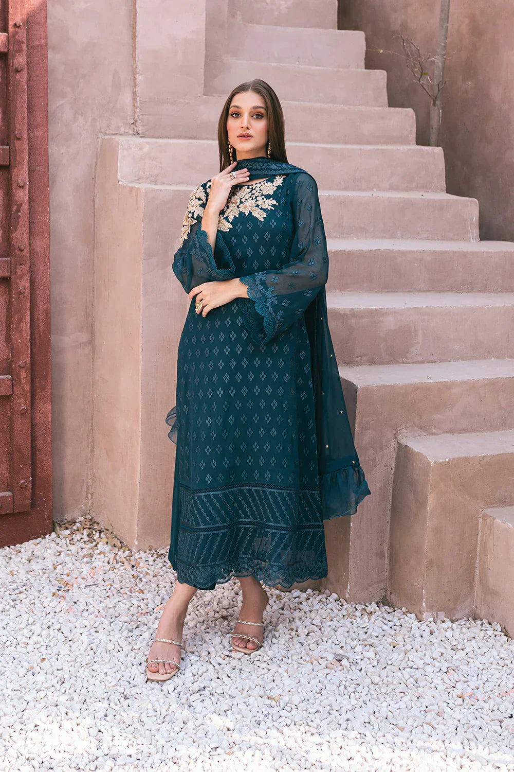 Azure | Embroidered Ensembles 3 Pcs | Emerald Bloom - Formal 