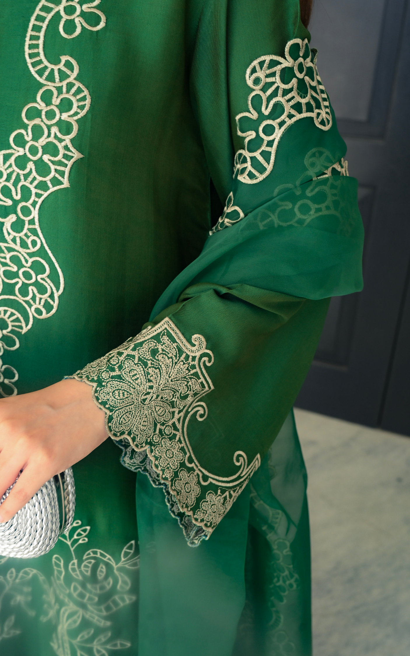 Asifa and Nabeel | Silk Edit 26 | Emerald Hues - Luxury Dress - available at Maria Faisal in UK and USA.