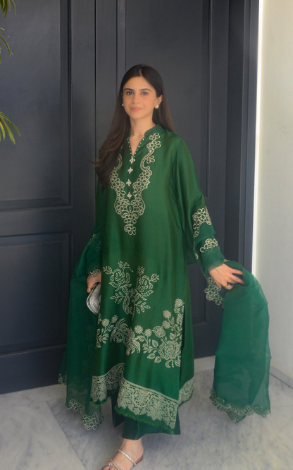 Asifa and Nabeel | Silk Edit 26 | Emerald Hues - Luxury Dress - available at Maria Faisal in UK and USA.