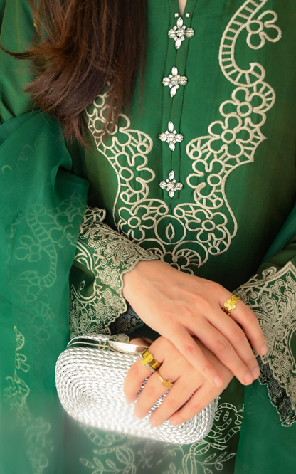 Asifa and Nabeel | Silk Edit 26 | Emerald Hues - Luxury Dress - available at Maria Faisal in UK and USA.
