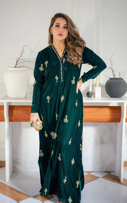 Asifa and Nabeel | Zephyr Formals | Emerald Royale Kaftan - Formal Dress - available at Maria Faisal in UK and USA.