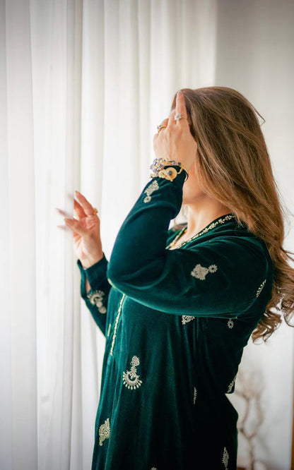 Asifa and Nabeel | Zephyr Formals | Emerald Royale Kaftan - Formal Dress - available at Maria Faisal in UK and USA.