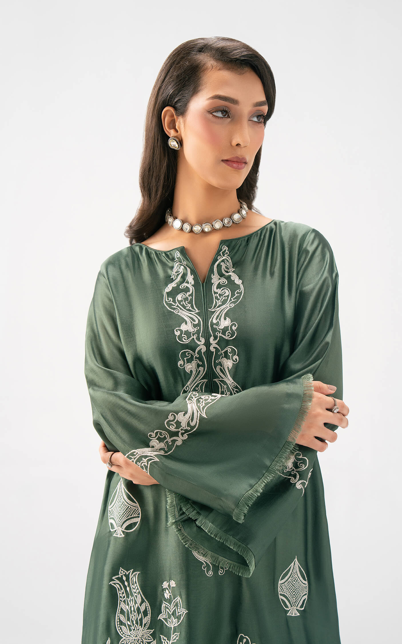 Asifa and Nabeel | Celevara Luxe | Emerald Veil - Luxury Dress - available at Maria Faisal in UK and USA.