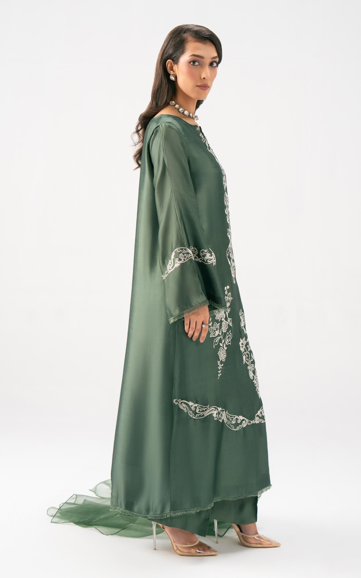 Asifa and Nabeel | Celevara Luxe | Emerald Veil - Luxury Dress - available at Maria Faisal in UK and USA.