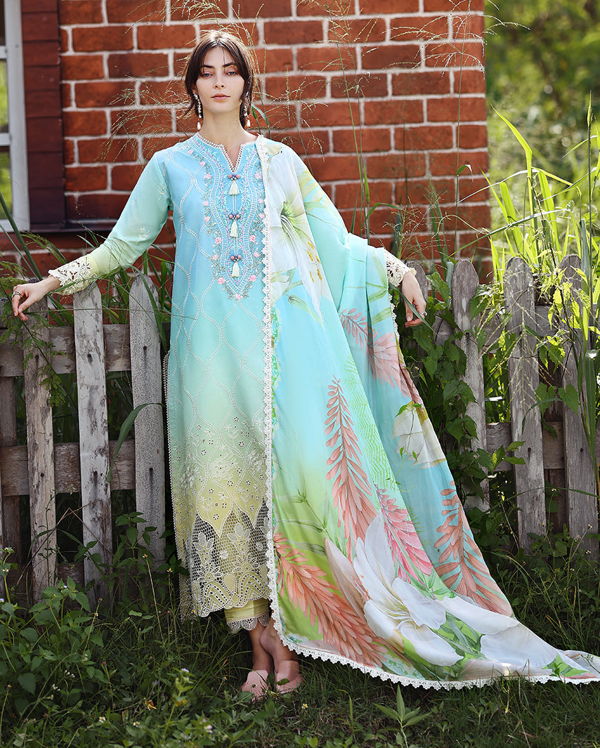 Mushq | Solace Ombre Chikankari | Ethereal Pause - Luxury Dress - available at Maria Faisal in UK and USA.