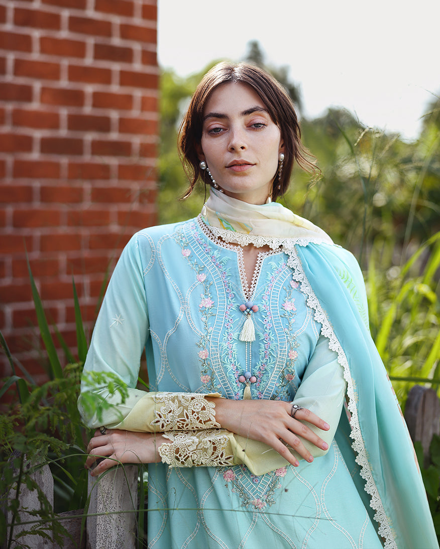 Mushq | Solace Ombre Chikankari | Ethereal Pause - Luxury Dress - available at Maria Faisal in UK and USA.