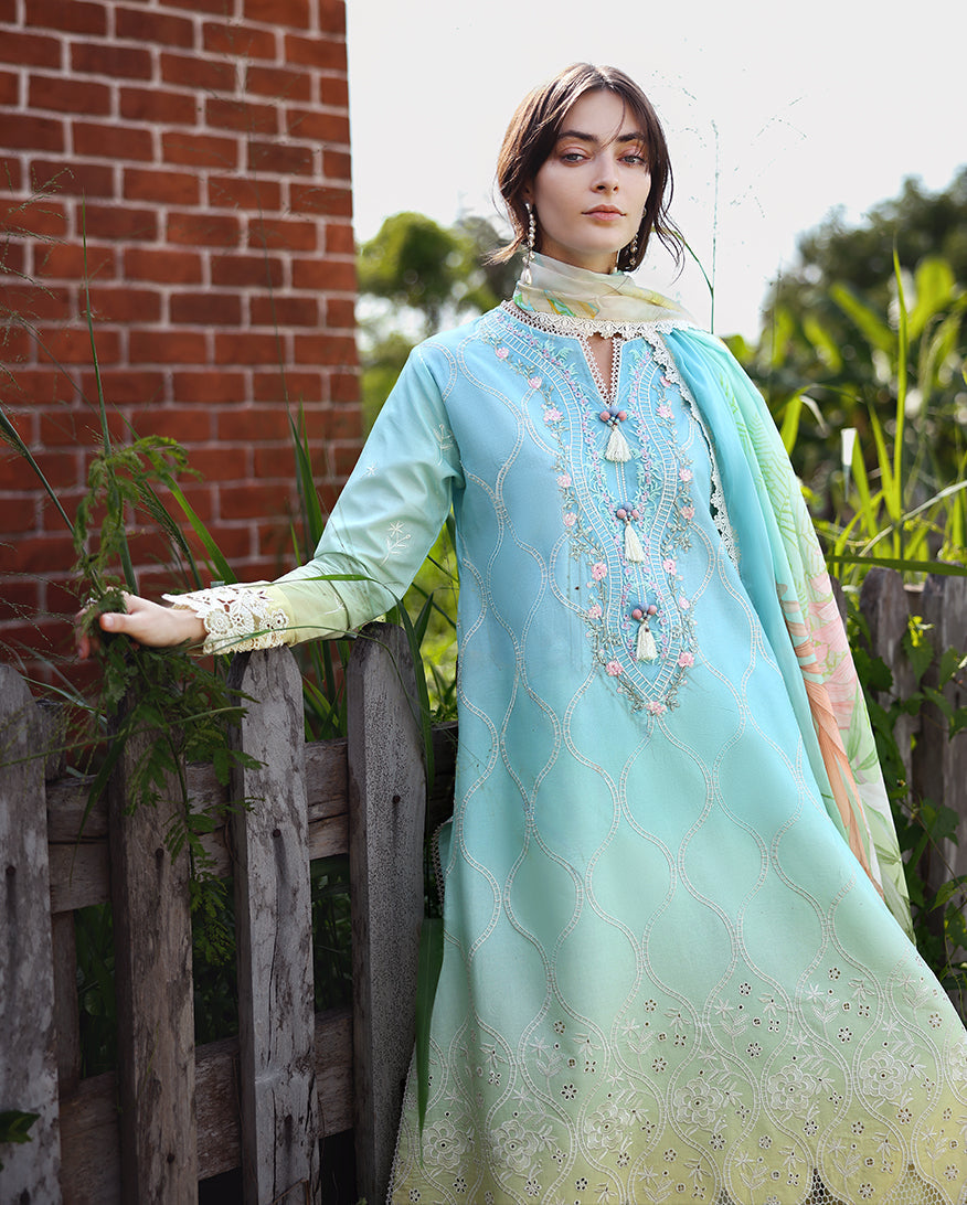 Mushq | Solace Ombre Chikankari | Ethereal Pause - Luxury Dress - available at Maria Faisal in UK and USA.