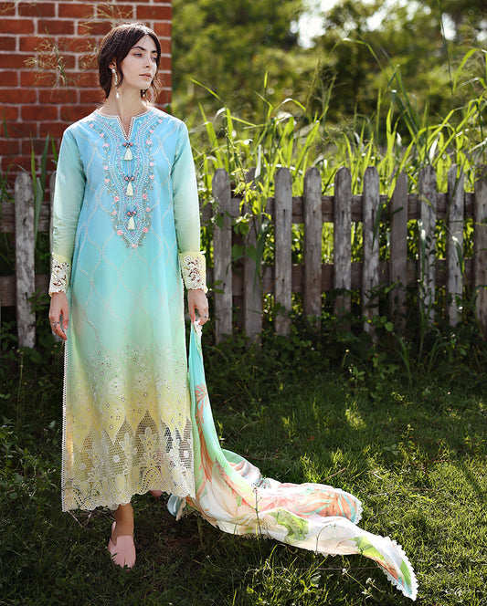 Mushq | Solace Ombre Chikankari | Ethereal Pause - Luxury Dress - available at Maria Faisal in UK and USA.