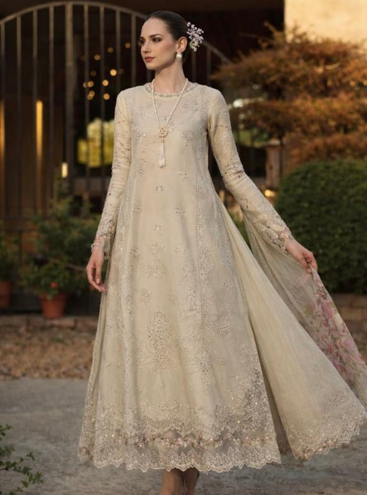 Saadia Asad | Luxury Eid Schiffli Laserkari 26 | D2 - B - Aloura - Luxury Dress - available at Maria Faisal in UK and USA.
