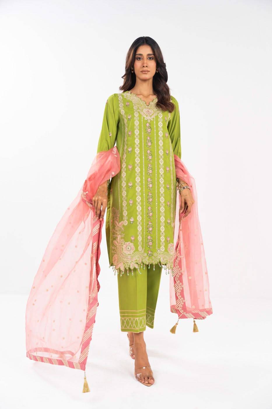 AlKaram | Festive Summer 25 | FC-12E-25-Lime Green by Maria Faisal - Registered Vendor of : Alkaram - type : Ladies Clothes - 100% original wedding dresses