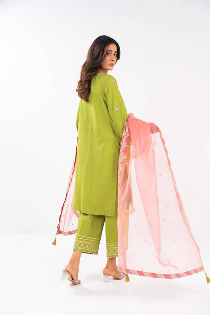 AlKaram | Festive Summer 25 | FC-12E-25-Lime Green by Maria Faisal - Registered Vendor of : Alkaram - type : Ladies Clothes - 100% original wedding dresses