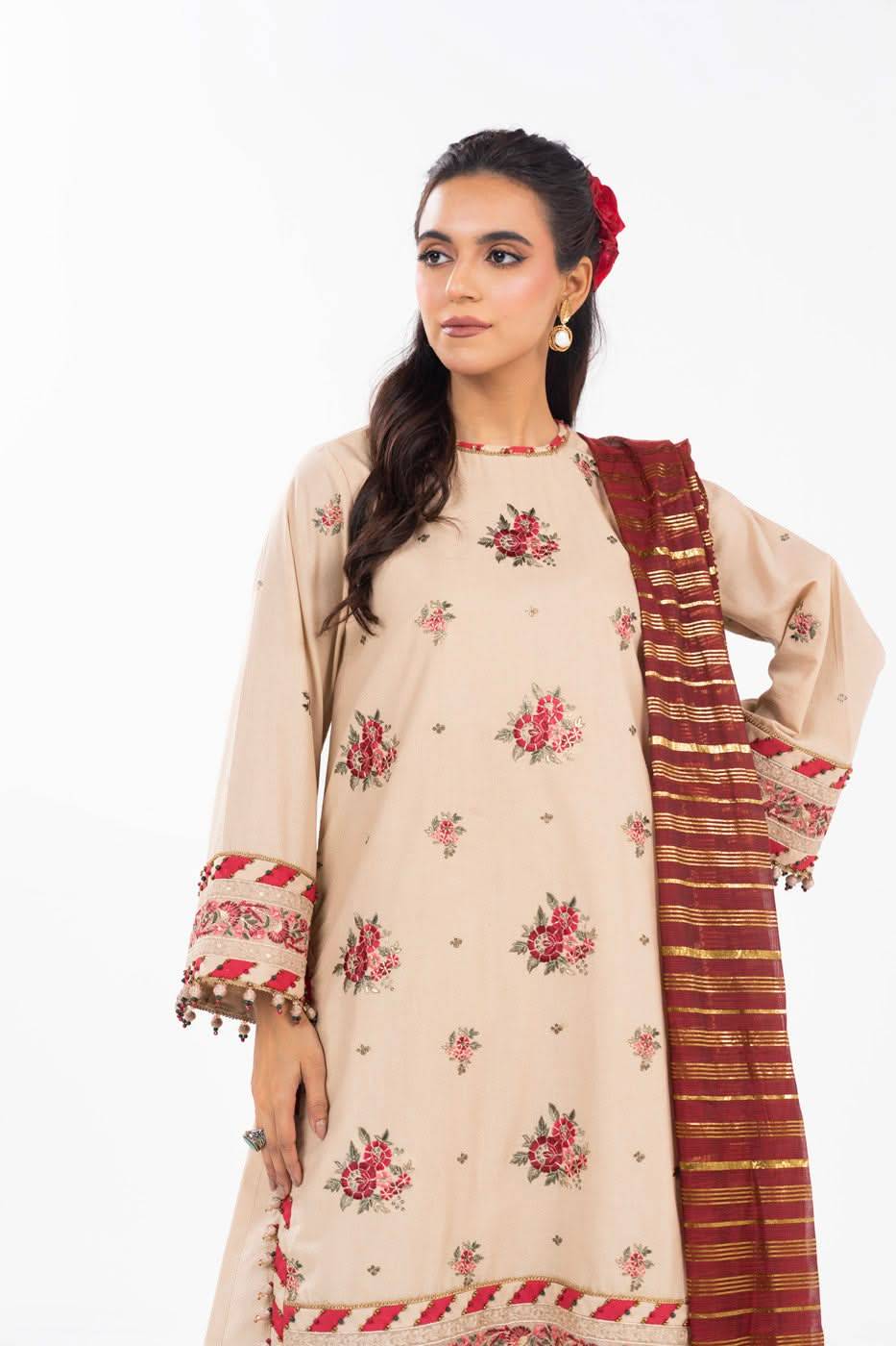 AlKaram | Festive Summer 25 | FC-35N-25-Beige by Maria Faisal - Registered Vendor of : Alkaram - type : Ladies Clothes - 100% original wedding dresses