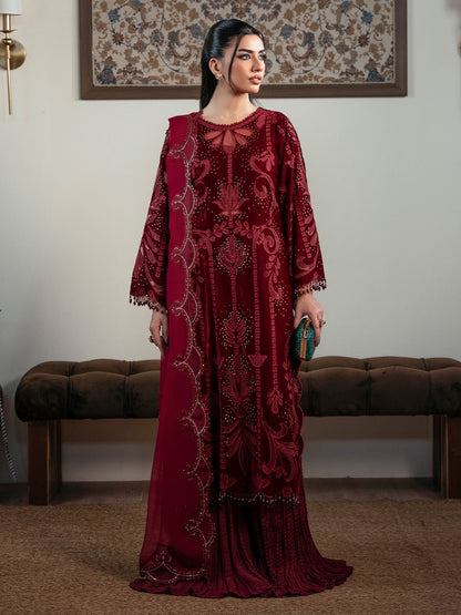 Faiza Faisal | Solene Luxury Velvets | ROUGE - Formal Dress - available at Maria Faisal in UK and USA.