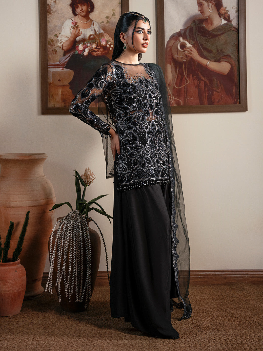 Faiza Faisal | Solene Luxury Velvets | NOIR - Formal Dress - available at Maria Faisal in UK and USA.