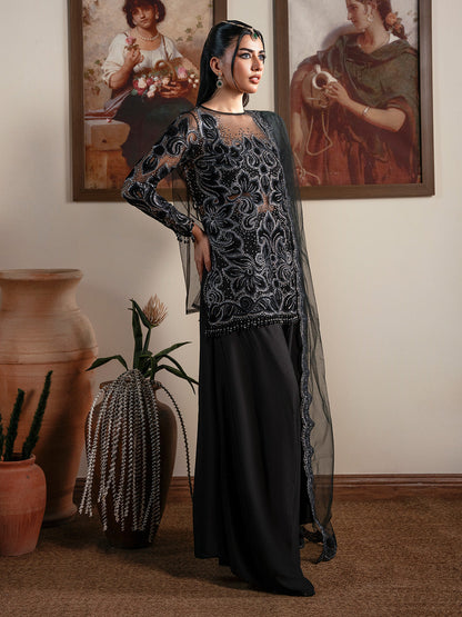 Faiza Faisal | Solene Luxury Velvets | NOIR - Formal Dress - available at Maria Faisal in UK and USA.