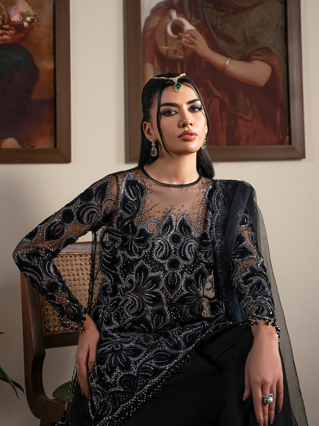 Faiza Faisal | Solene Luxury Velvets | NOIR - Formal Dress - available at Maria Faisal in UK and USA.