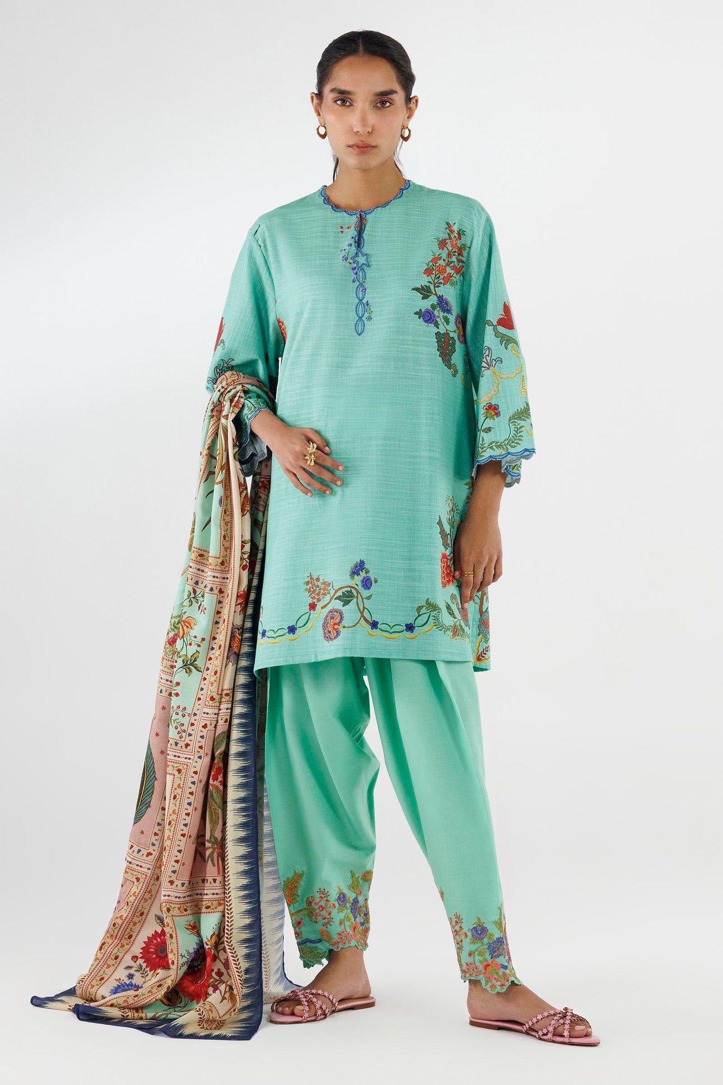 Sana Safinaz | Luxury Pret | Muzlin Khaddar Suit FW25MUZ004BP3 - Dress - available at Maria Faisal in UK and USA.