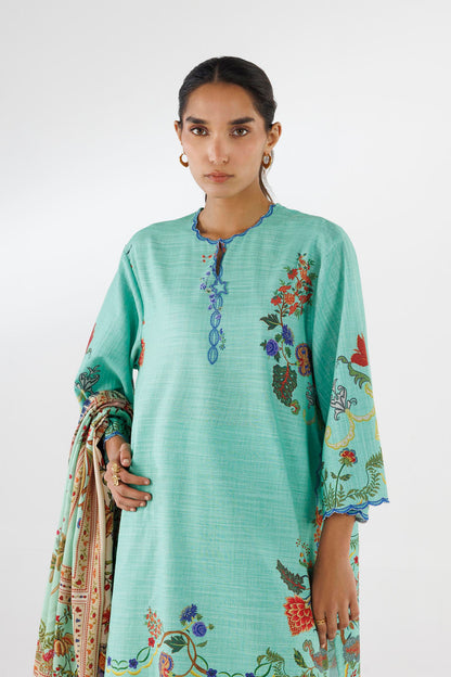 Sana Safinaz | Luxury Pret | Muzlin Khaddar Suit FW25MUZ004BP3 - Dress - available at Maria Faisal in UK and USA.