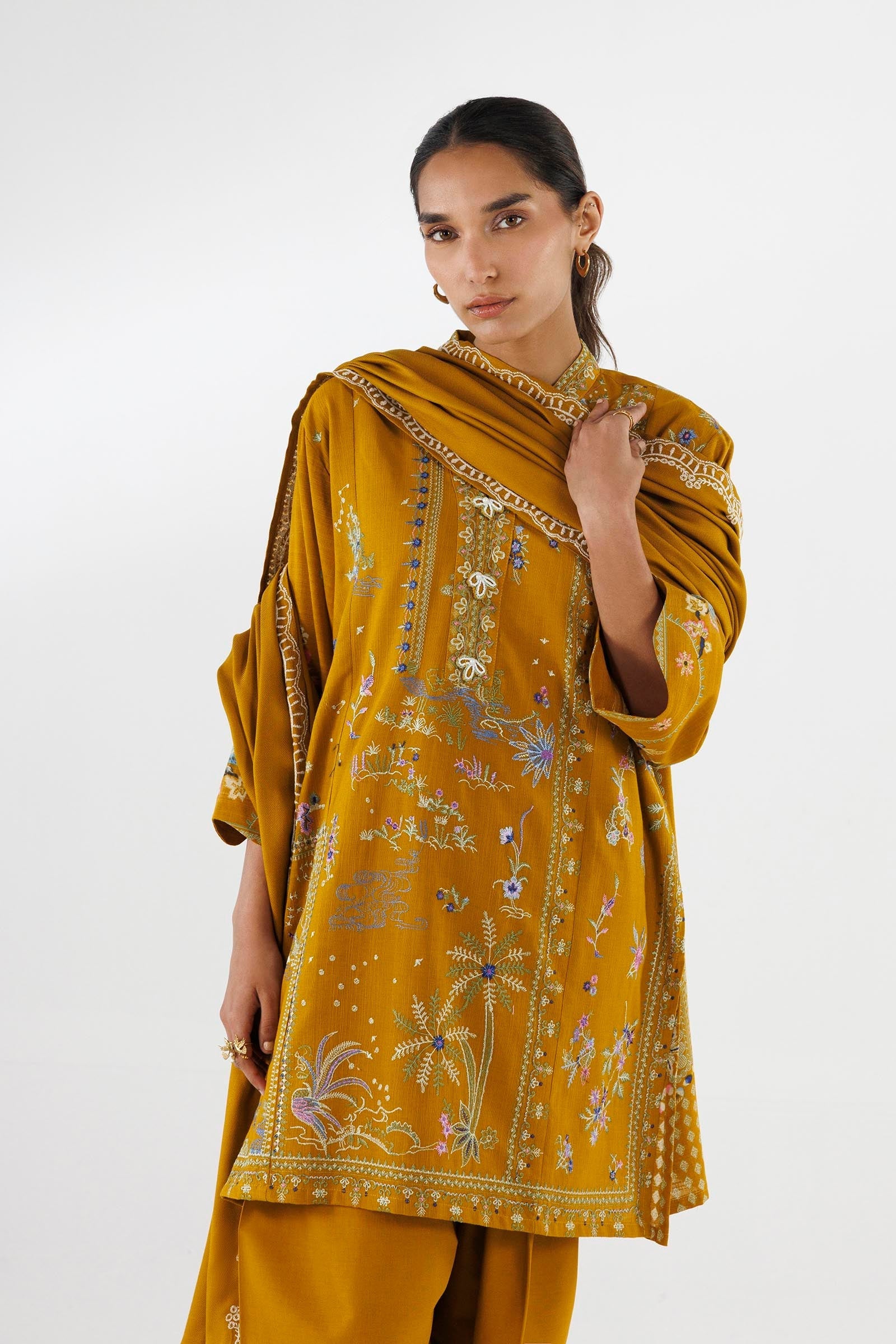 Sana Safinaz | Luxury Pret | Muzlin Khaddar Suit FW25MUZ007BP3 - Dress - available at Maria Faisal in UK and USA.