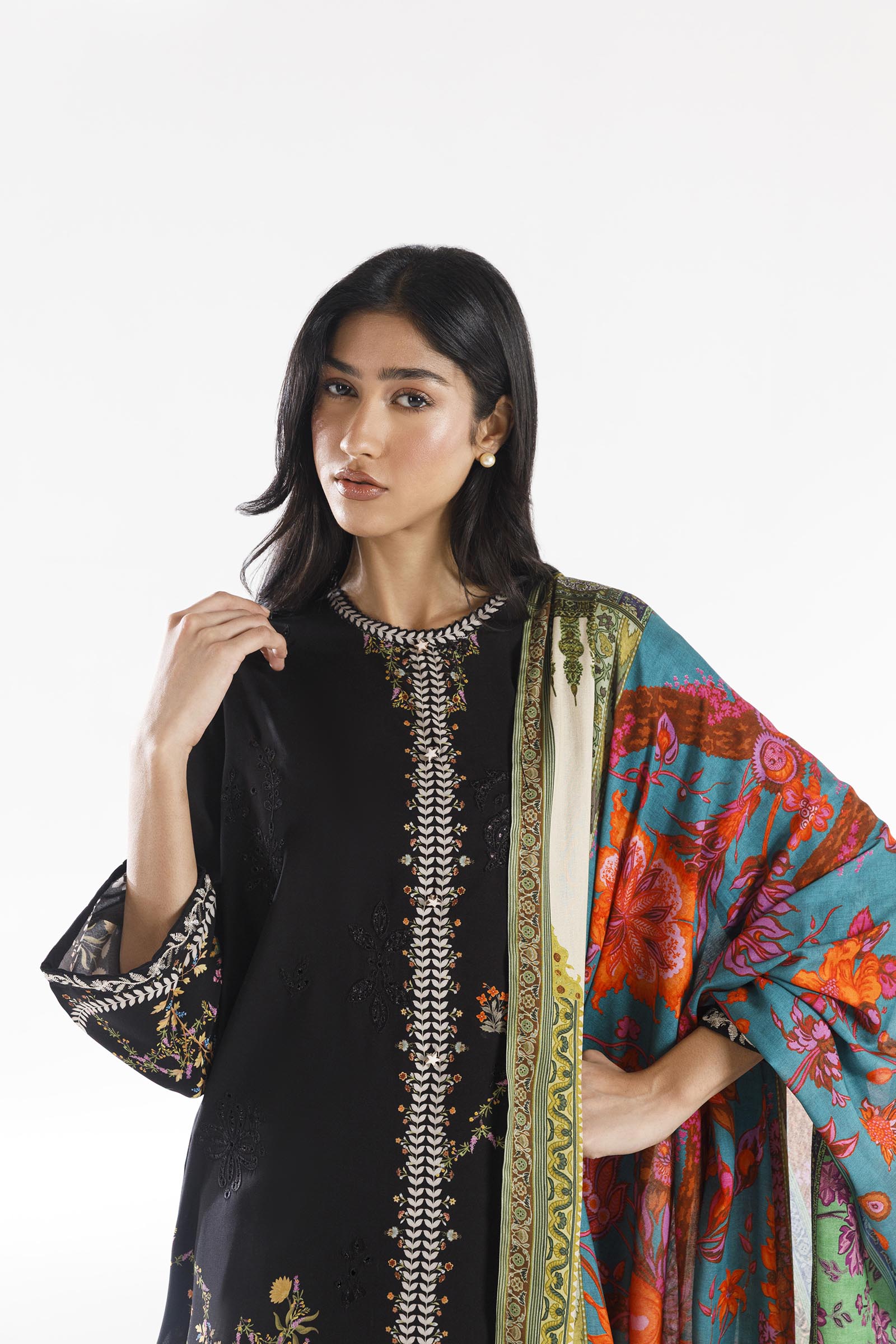 Sana Safinaz | Luxury Pret | Muzlin Linen Suit FW25MUZ015BP3 - Dress - available at Maria Faisal in UK and USA.