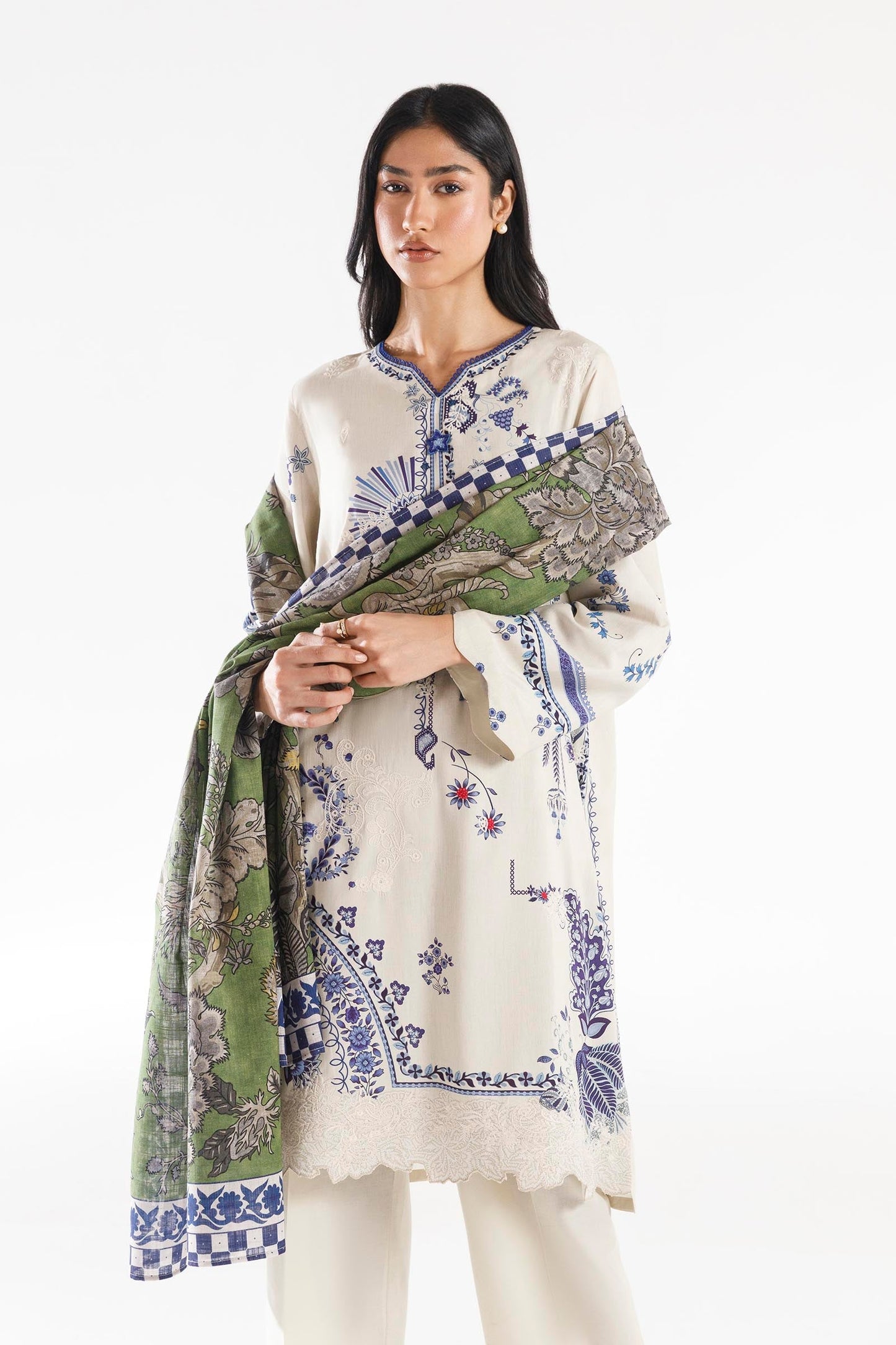 Sana Safinaz | Luxury Pret | Muzlin Linen Suit FW25MUZ020BP3 - Dress - available at Maria Faisal in UK and USA.