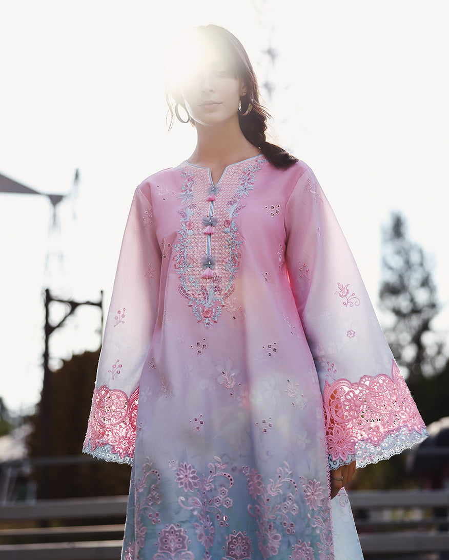 Mushq | Solace Ombre Chikankari | Faint Blossom - Luxury Dress - available at Maria Faisal in UK and USA.