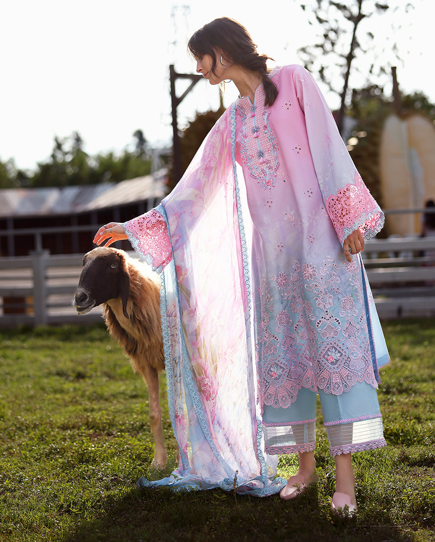 Mushq | Solace Ombre Chikankari | Faint Blossom - Luxury Dress - available at Maria Faisal in UK and USA.