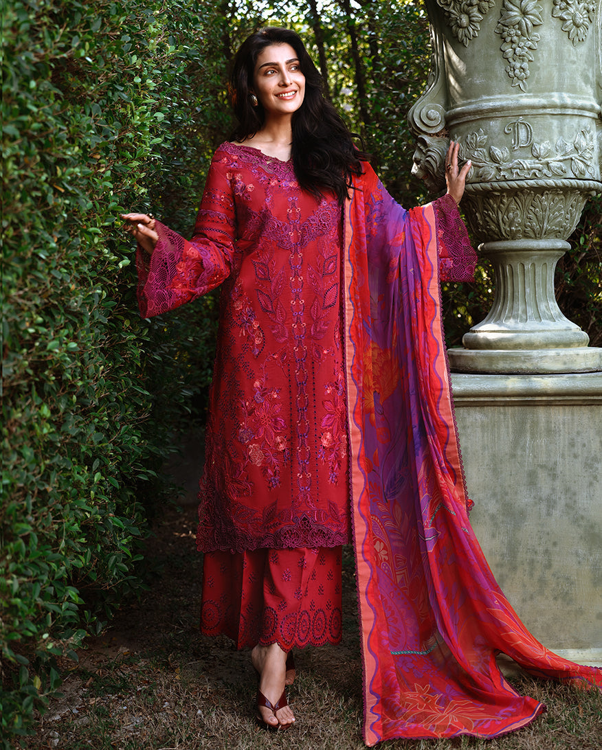 Mushq | Amoi Luxury Lawn | Falling Petals - Luxury Dress - available at Maria Faisal in UK and USA.